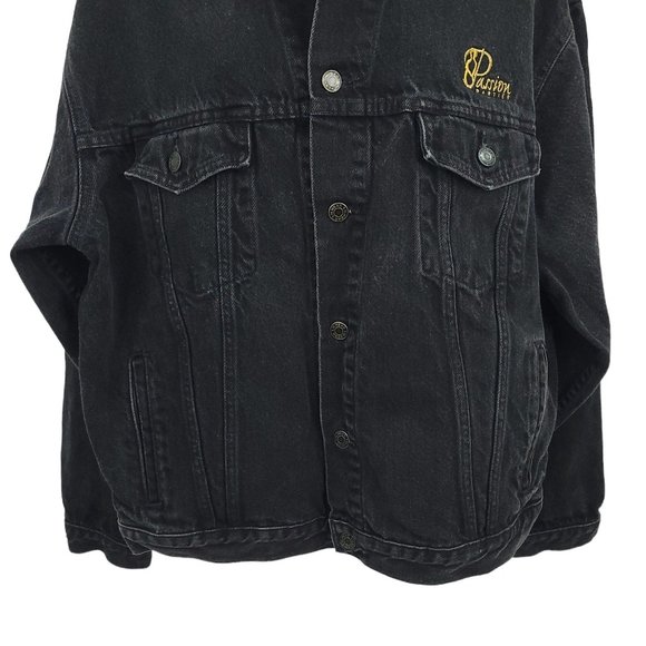 Vintage ID Wear Passion Parties Black Denim Jacket Adult L Embroidered Patch - Picture 6 of 12